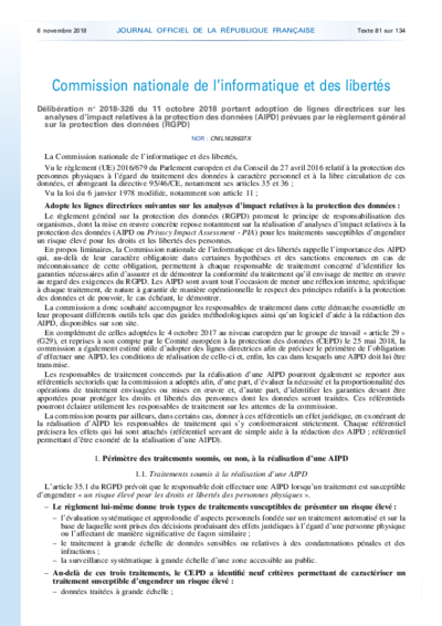 Lignes directrices sur les analyses d’impact relatives à la protection des données (AIPD) prévues par le règlement général sur la protection des données (RGPD)