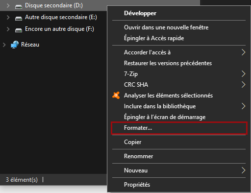 Menu contextuel - Disque dur - Windows Menu contextuel - Disque dur - Windows