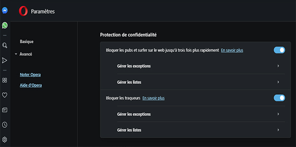 Opera - protection de confidentialité